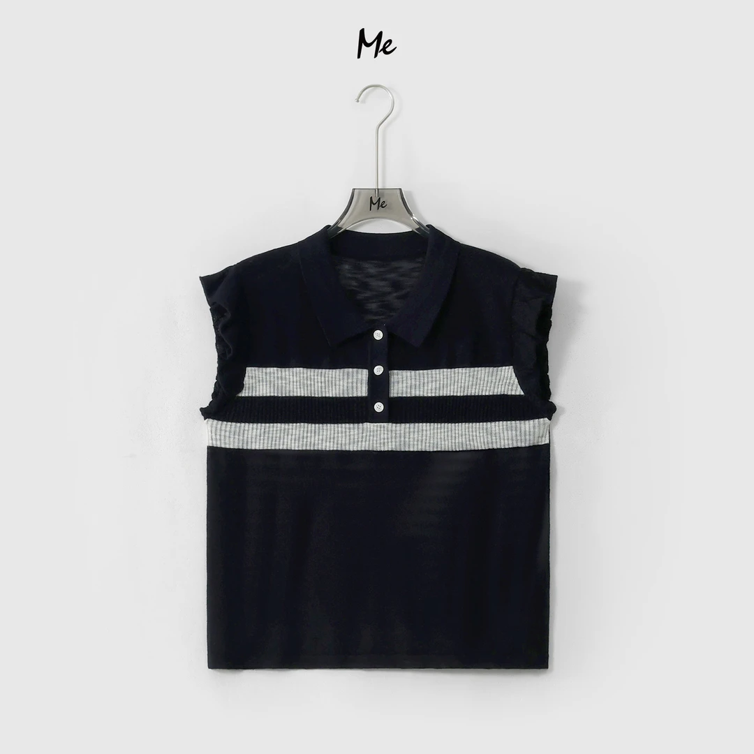 ME【深海荷叶POLO】Q弹木耳边透气显瘦舒适时尚百搭针织衫MESS6263