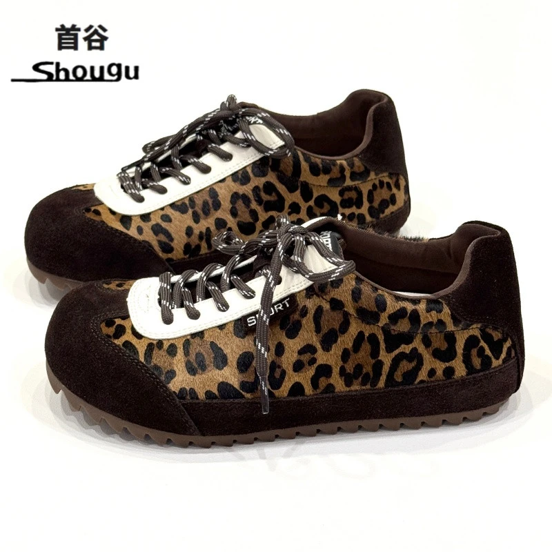 shougu/首谷复古马毛豹纹德训鞋女2025春季新款巨好看阿甘休闲鞋