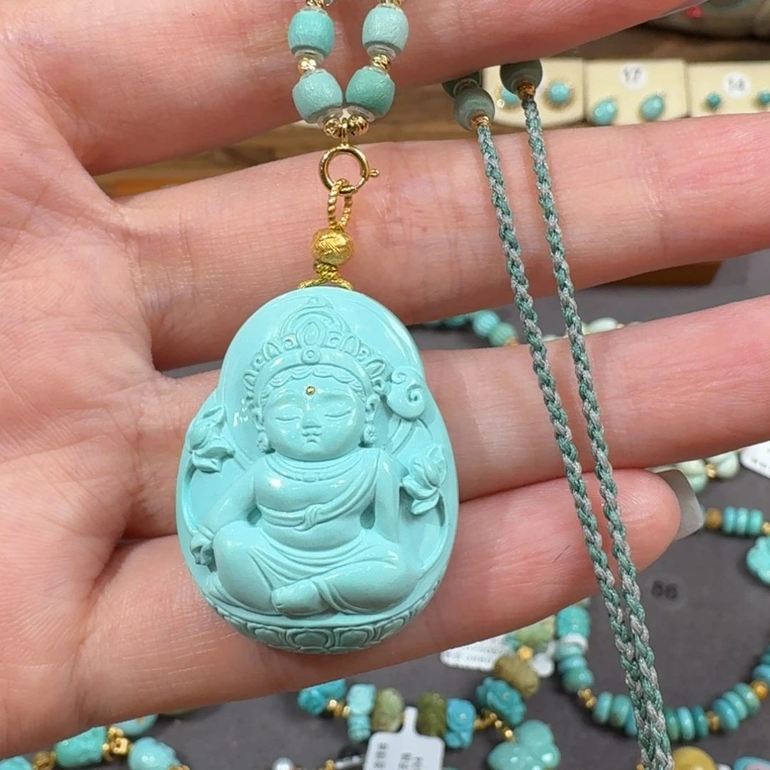 绿松石18K金镶嵌套链世**游绿度母