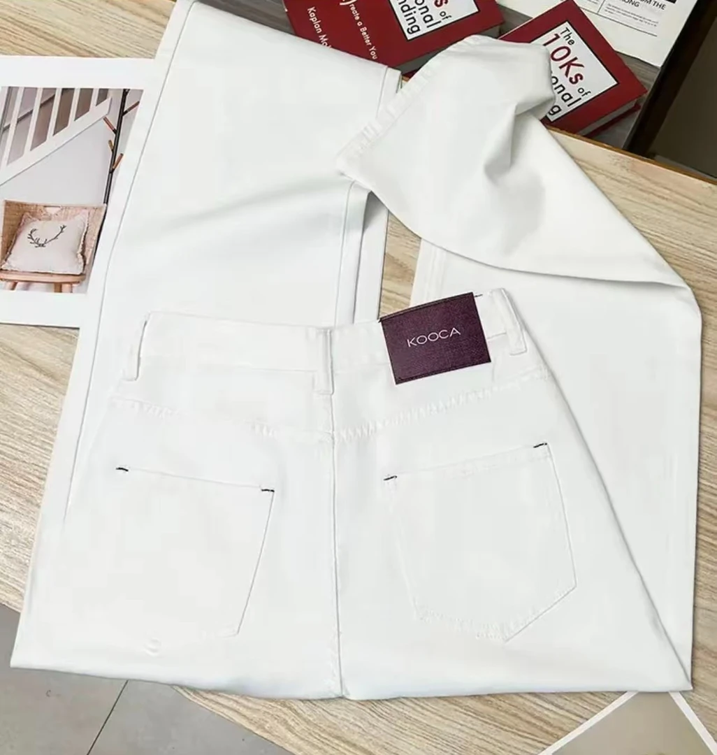 高腰慵懒风牛仔裤休闲裤直筒裤白色显高显瘦百搭气质裤子韩版夏季