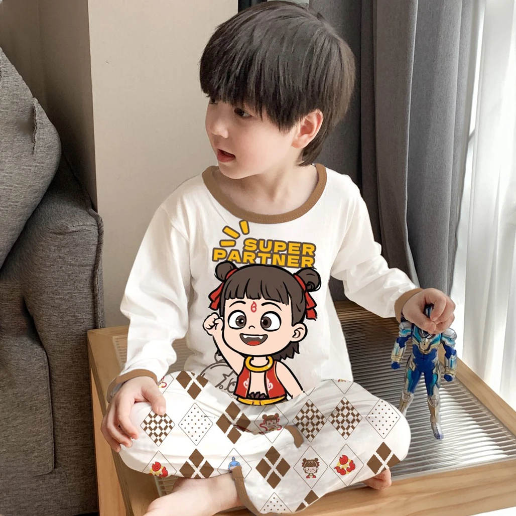 哪咤儿童睡衣男童长袖薄款竹纤维空调服夏季宝宝全棉哪吒家居服