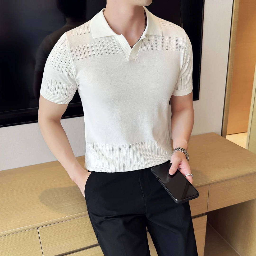 POLO衫男士翻领夏季短袖T恤男韩版修身针织衫休闲帅气老钱风上衣