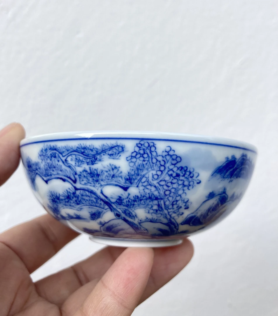 折葵非器柴窑全手工手绘青花山水内外满工满绘普洱杯