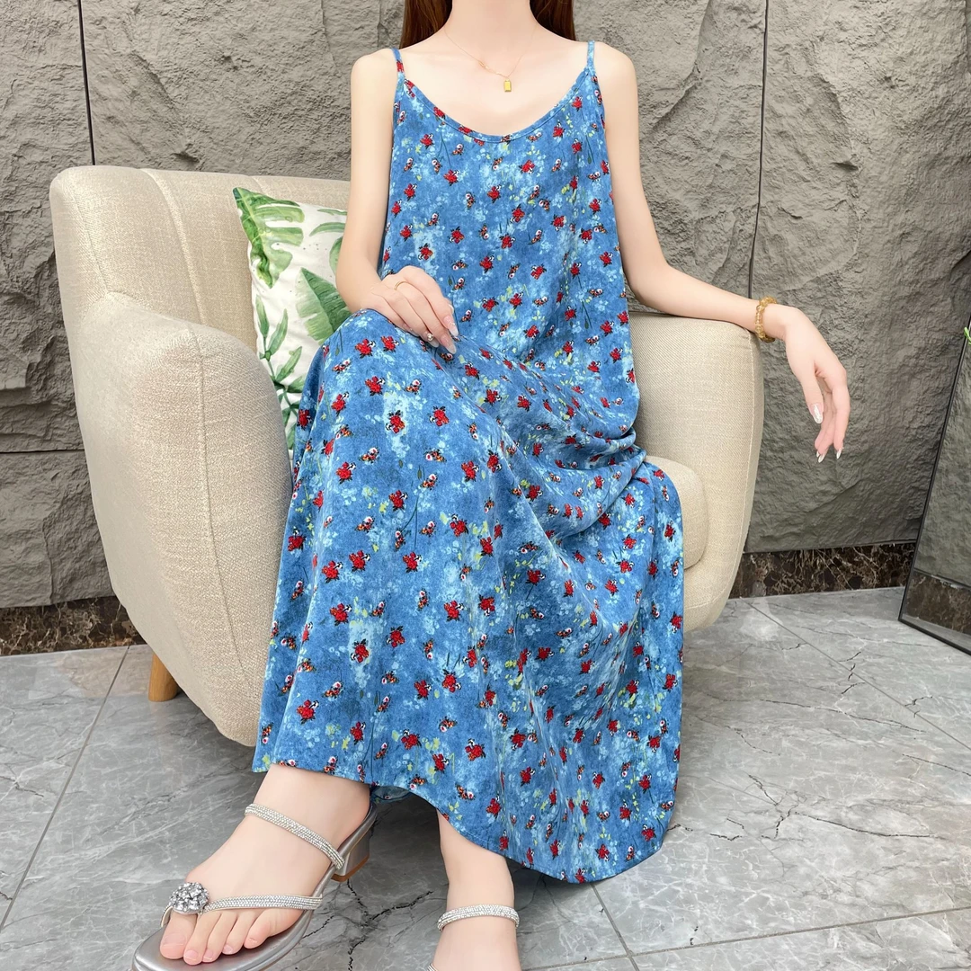 【海岛繁花】夏季碎花吊带裙女时尚宽松气质夏季法式无袖印花连衣裙