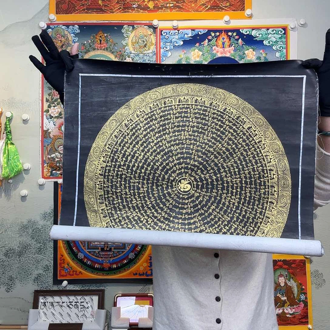 卷轴画纯手绘六字真言唐卡50厘米左右