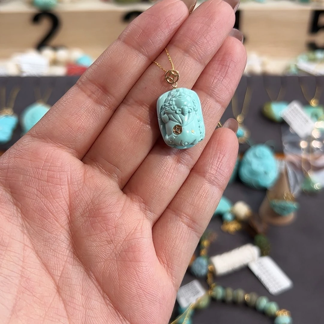 绿松石18K金镶嵌吊坠(不含链)貔貅吊坠