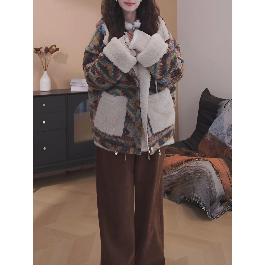 高级氛围感双面穿连帽毛毛外套女冬季新款宽松慵懒风加厚保暖上衣