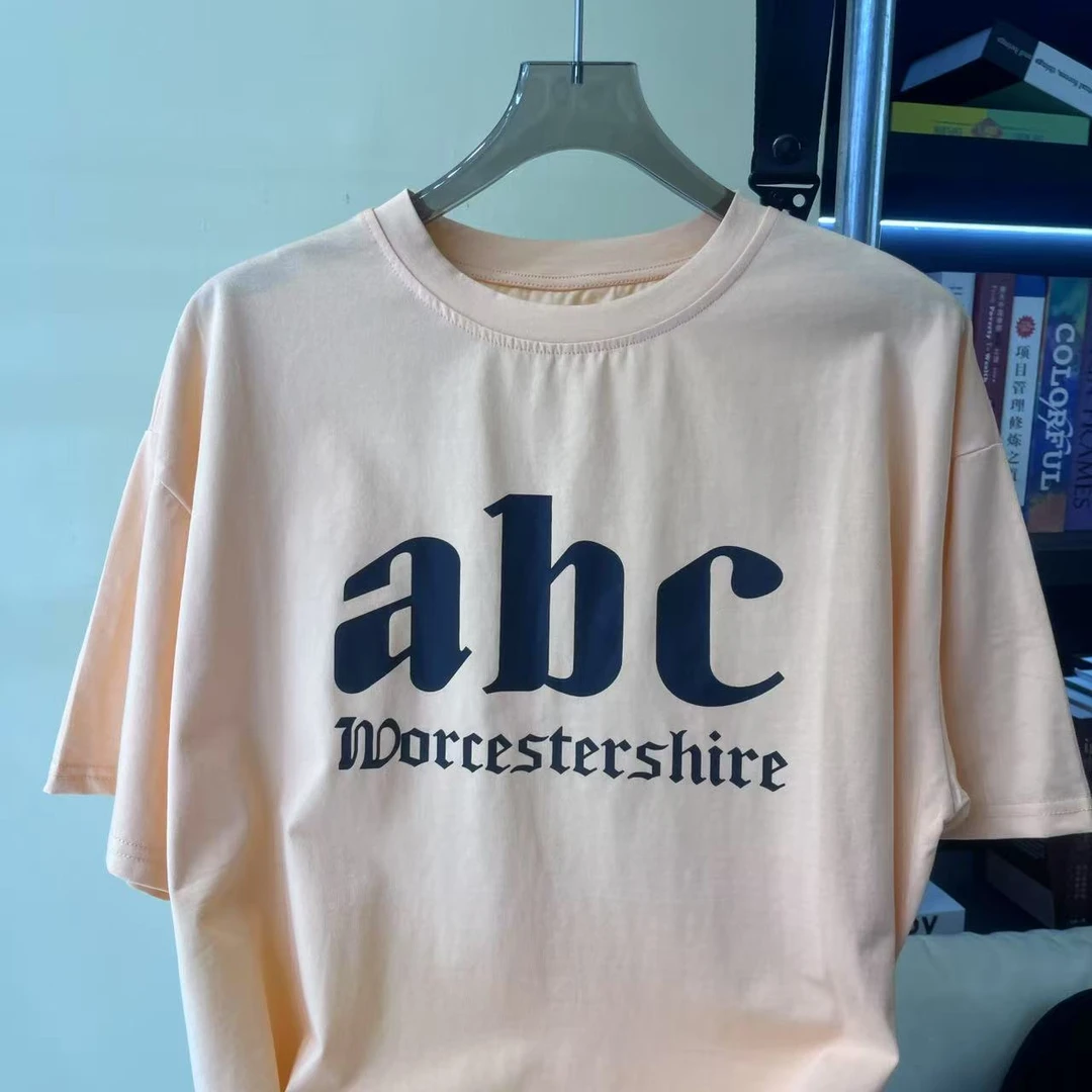 A016浅桔色青少年时尚潮流休闲短袖T恤