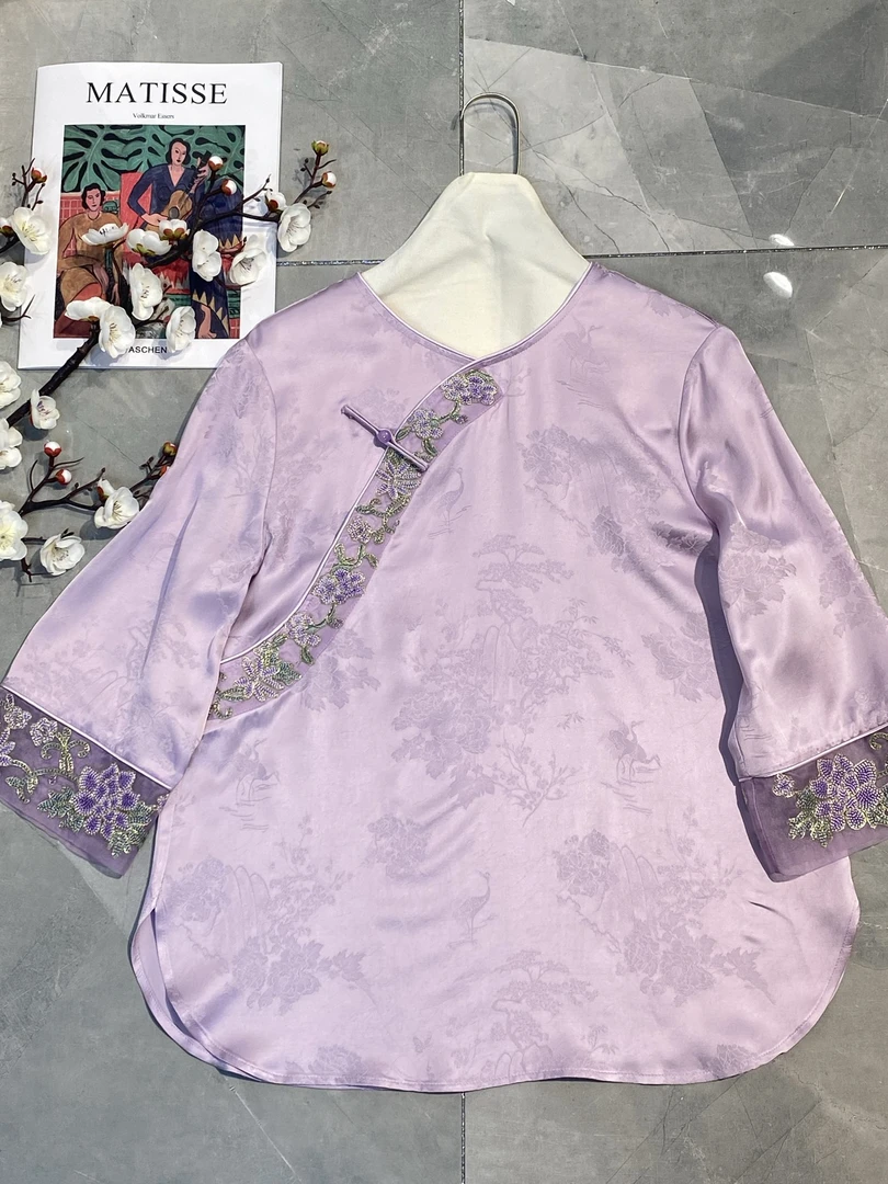 织锦家重工刺绣圆领中式上衣