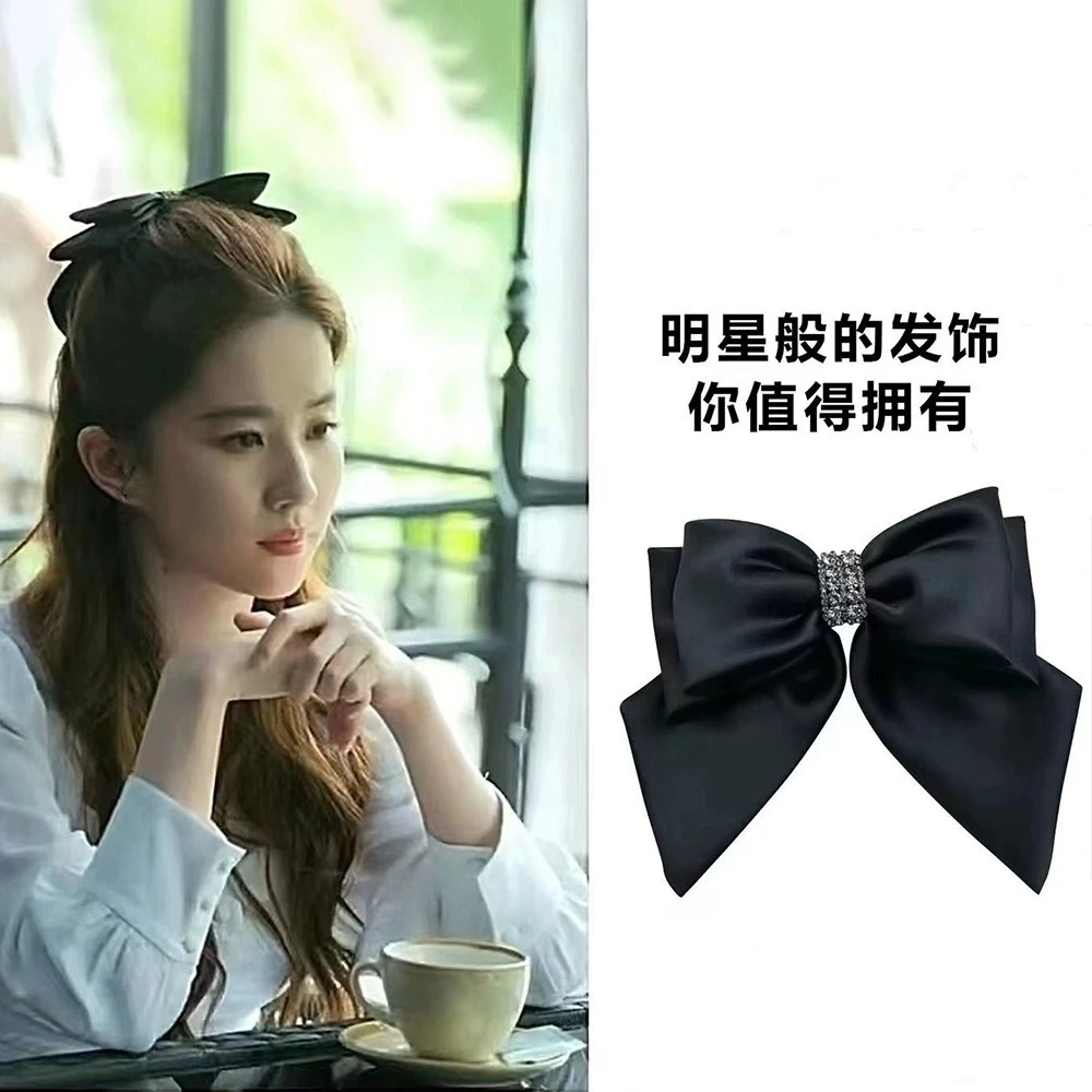 玫瑰的故事黄亦玫同款高级感缎面后脑勺顶夹水钻蝴蝶结弹簧夹发卡