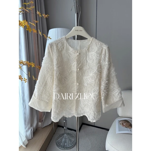 DAIRI   ZHOU独家定制▪️苏格拉夏日   桑蚕丝蕾丝新中式外套防晒