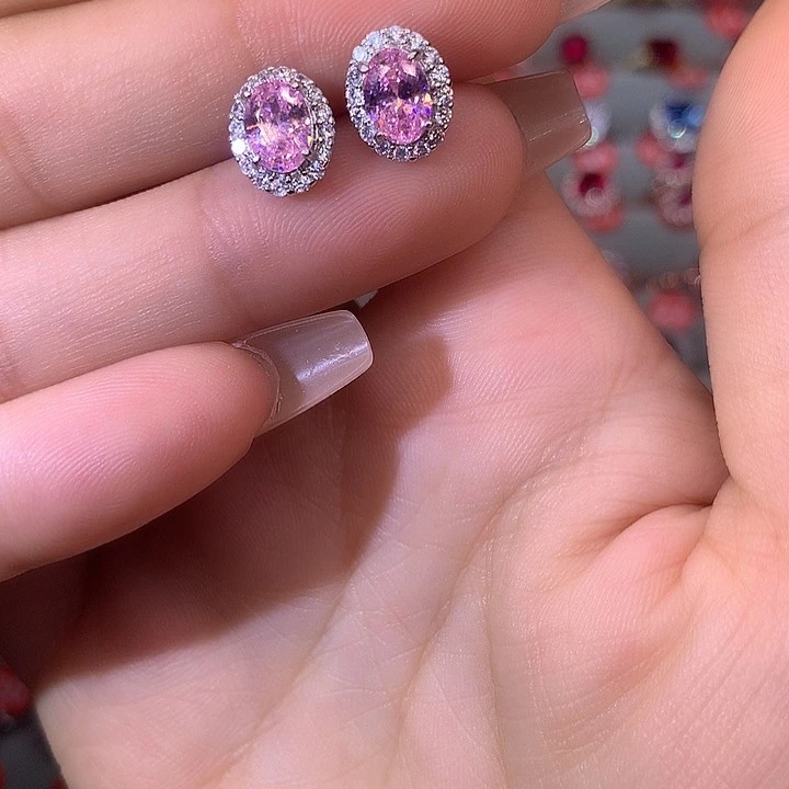 蓝宝石耳饰银S925镶嵌