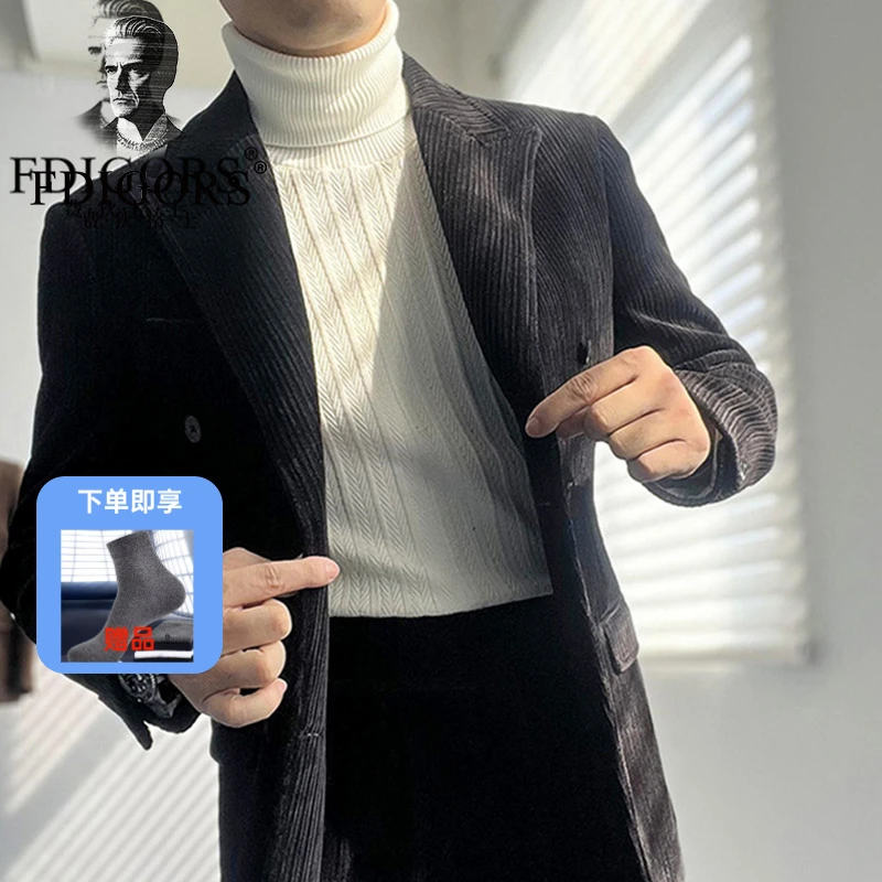 FDIGORS西服外套男秋冬灯芯绒双排扣英伦雅痞风格男装