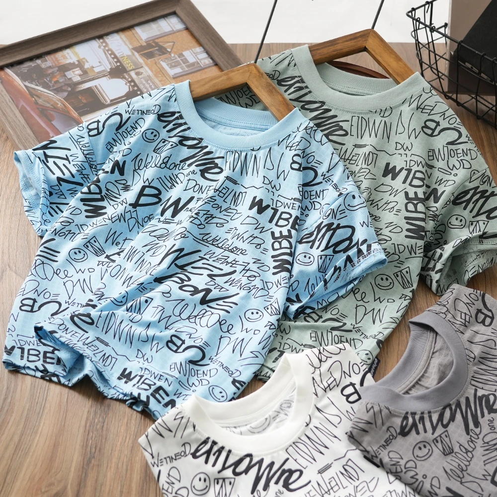 男童休闲圆领满印速干短袖T恤中大童儿童网眼透气夏季新款半袖