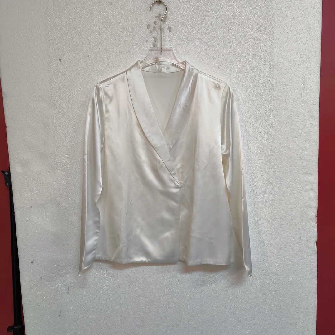 100醋酸高端进口三醋酸珍珠光泽感两粒扣斜扣长袖衬衣507