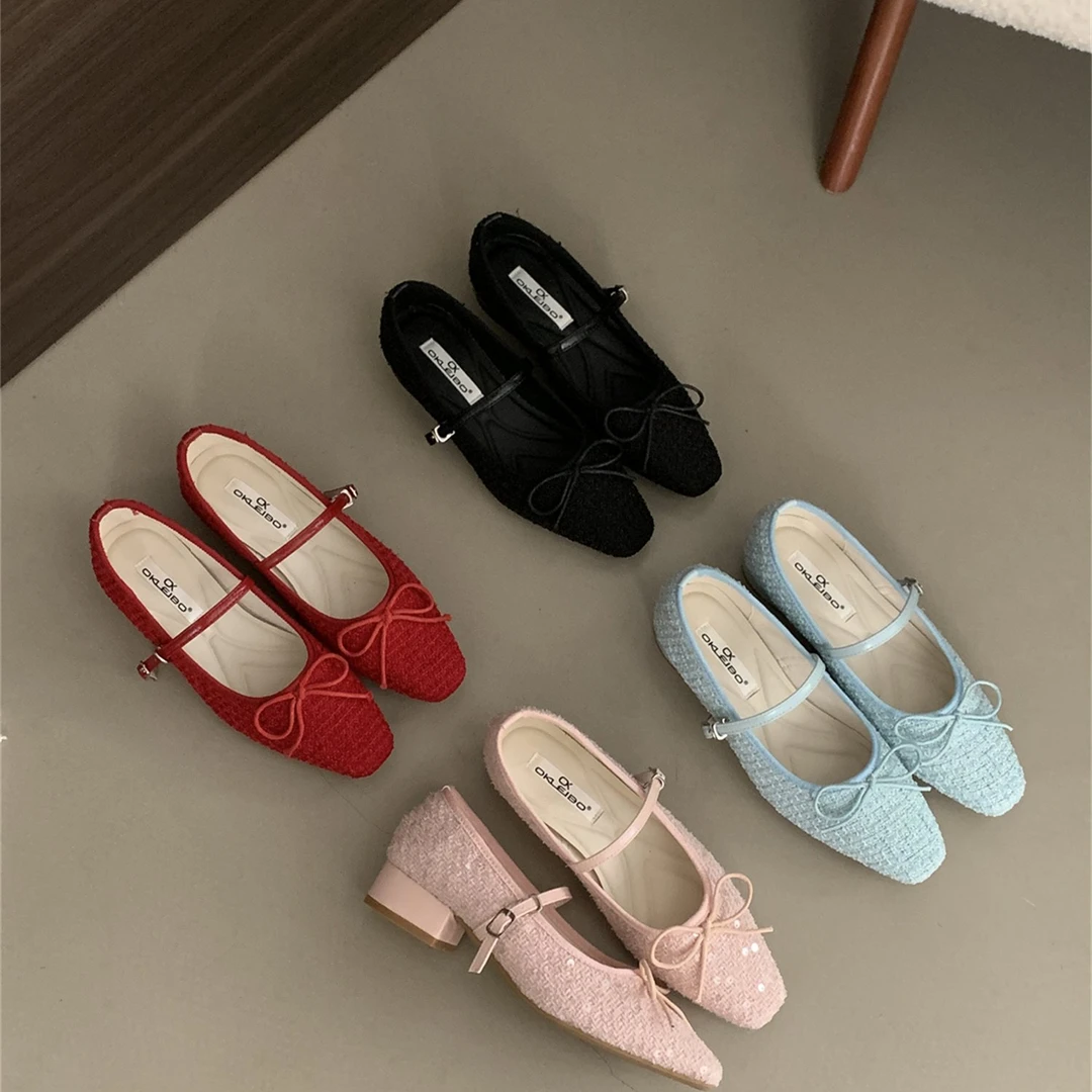 小香风玛丽珍鞋新款韩版法式温柔仙女方头浅口平底单鞋G2734