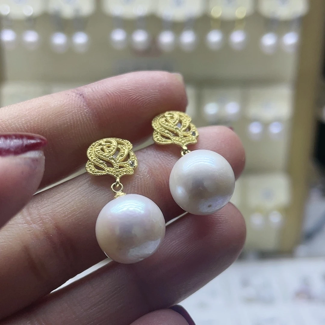淡水珍珠耳饰银S925镶嵌