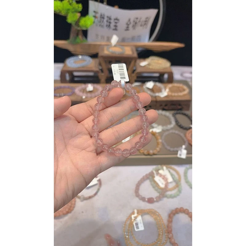 单圈素圈石英质玉草莓晶款手串4937
