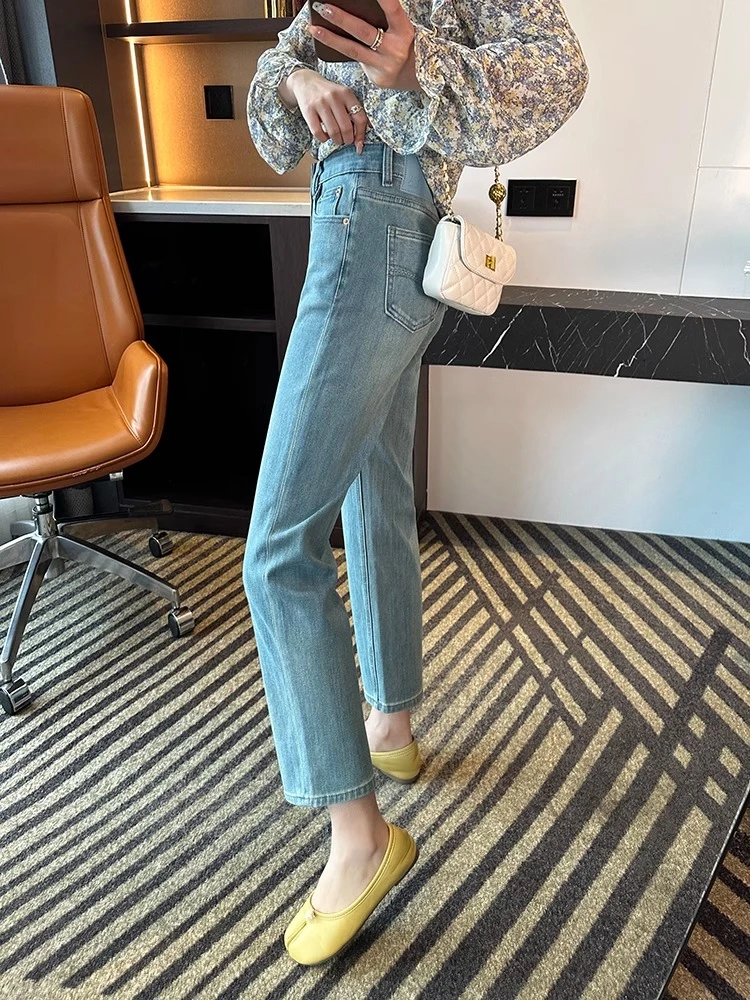 高腰直筒牛仔裤女2025秋季新款大码胖妹妹梨形身材显瘦九分烟管裤