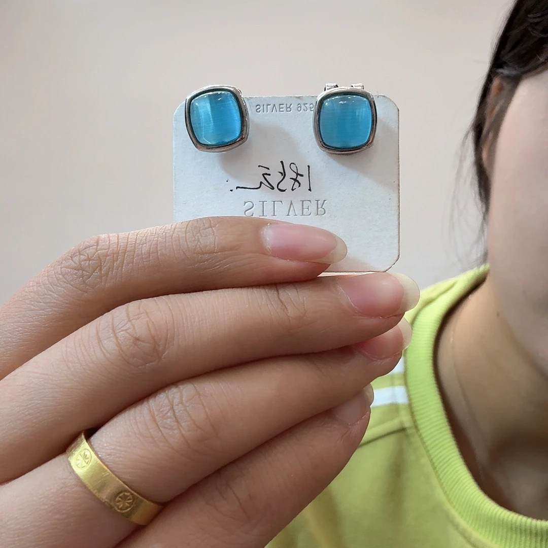 羽毛925银纯银镶嵌耳钉