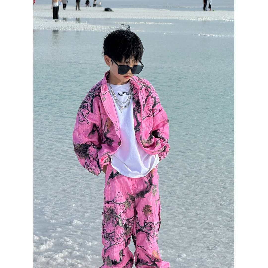 THE LUHAN 【pink】秋款新品扎染百搭粉色印花潮流男童套装24301