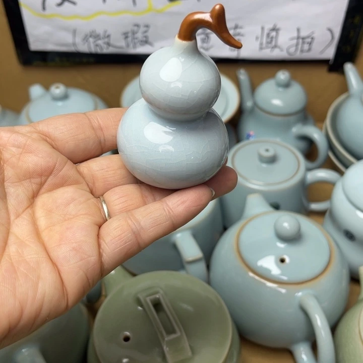 汝州原矿原釉小葫芦摆件茶宠