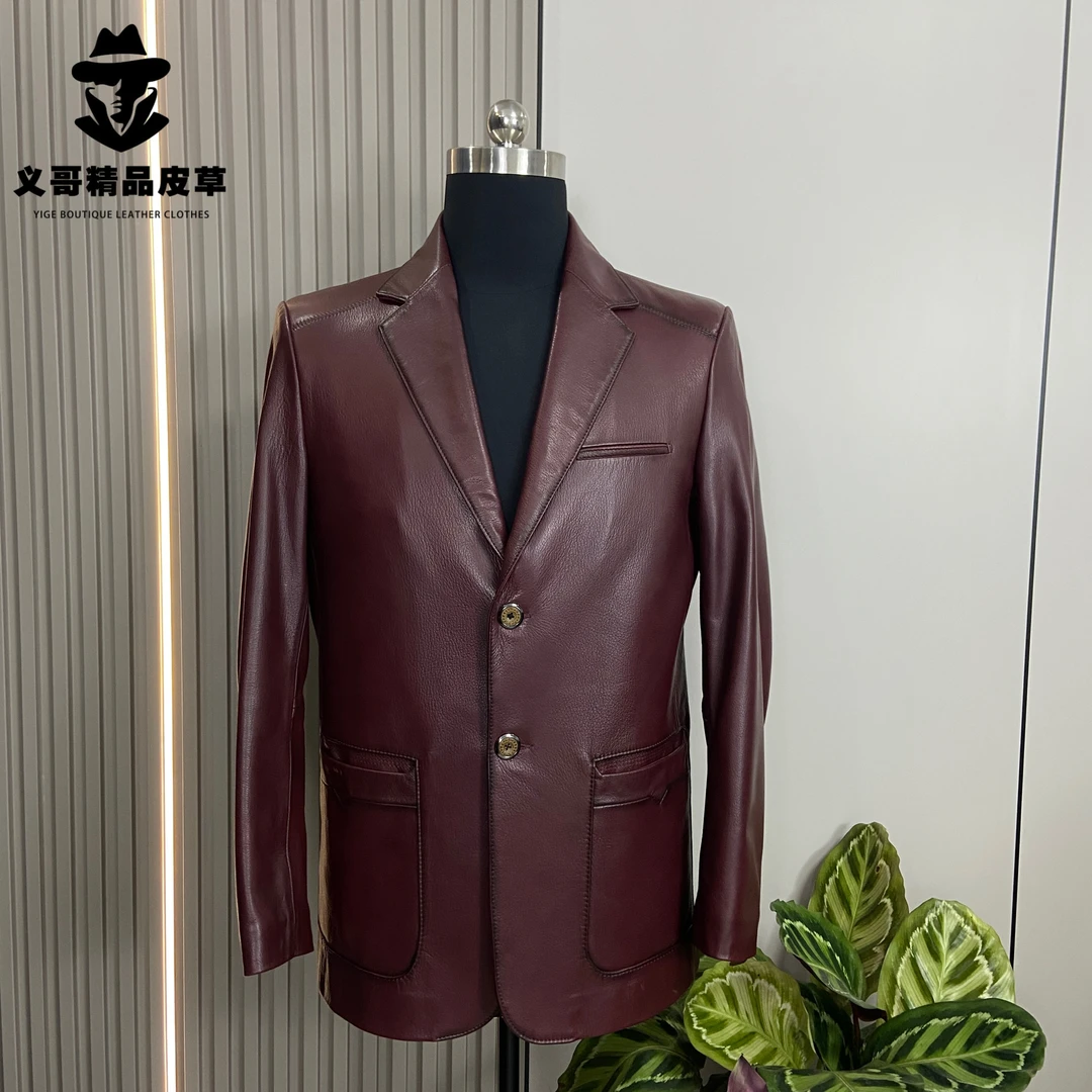 山羊皮休闲西服（酒红色）