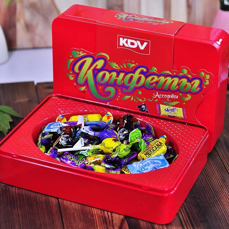 俄罗斯进口混合糖KDV品牌巧克力紫皮喜糖年糖送礼铁盒糖果