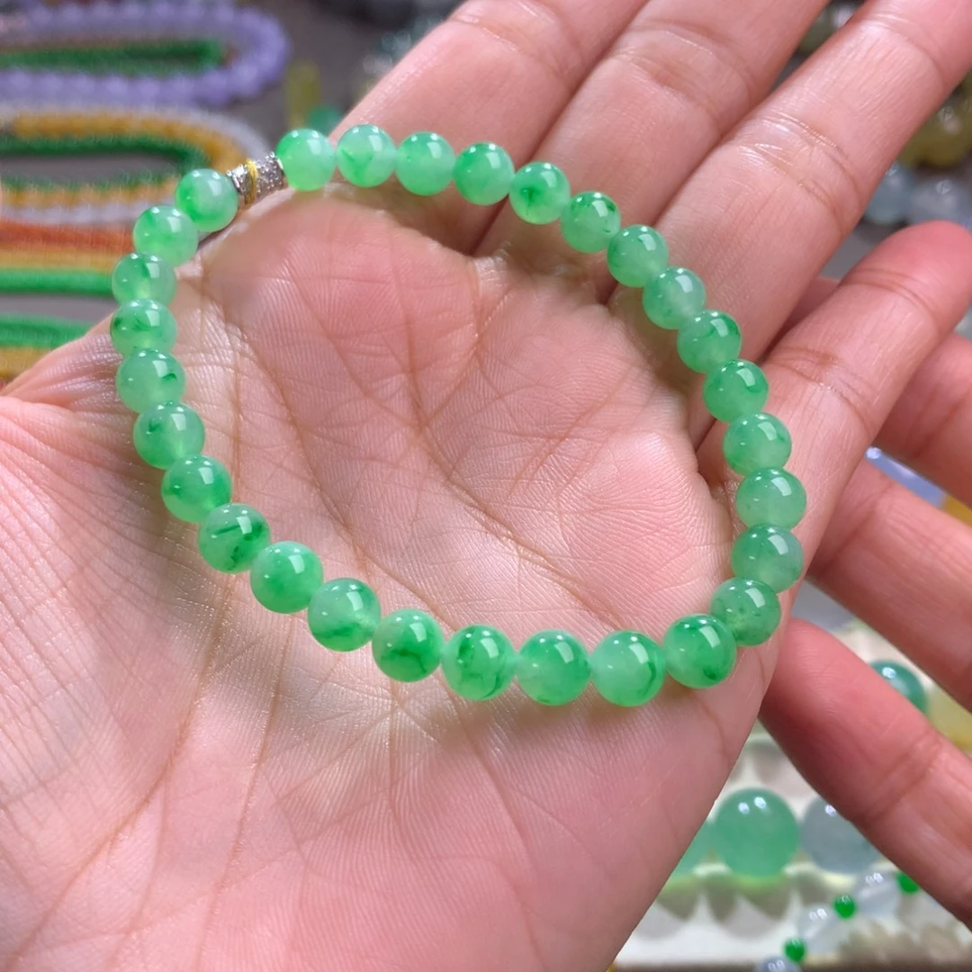 翡翠未镶嵌手链卡6 金丝阳绿