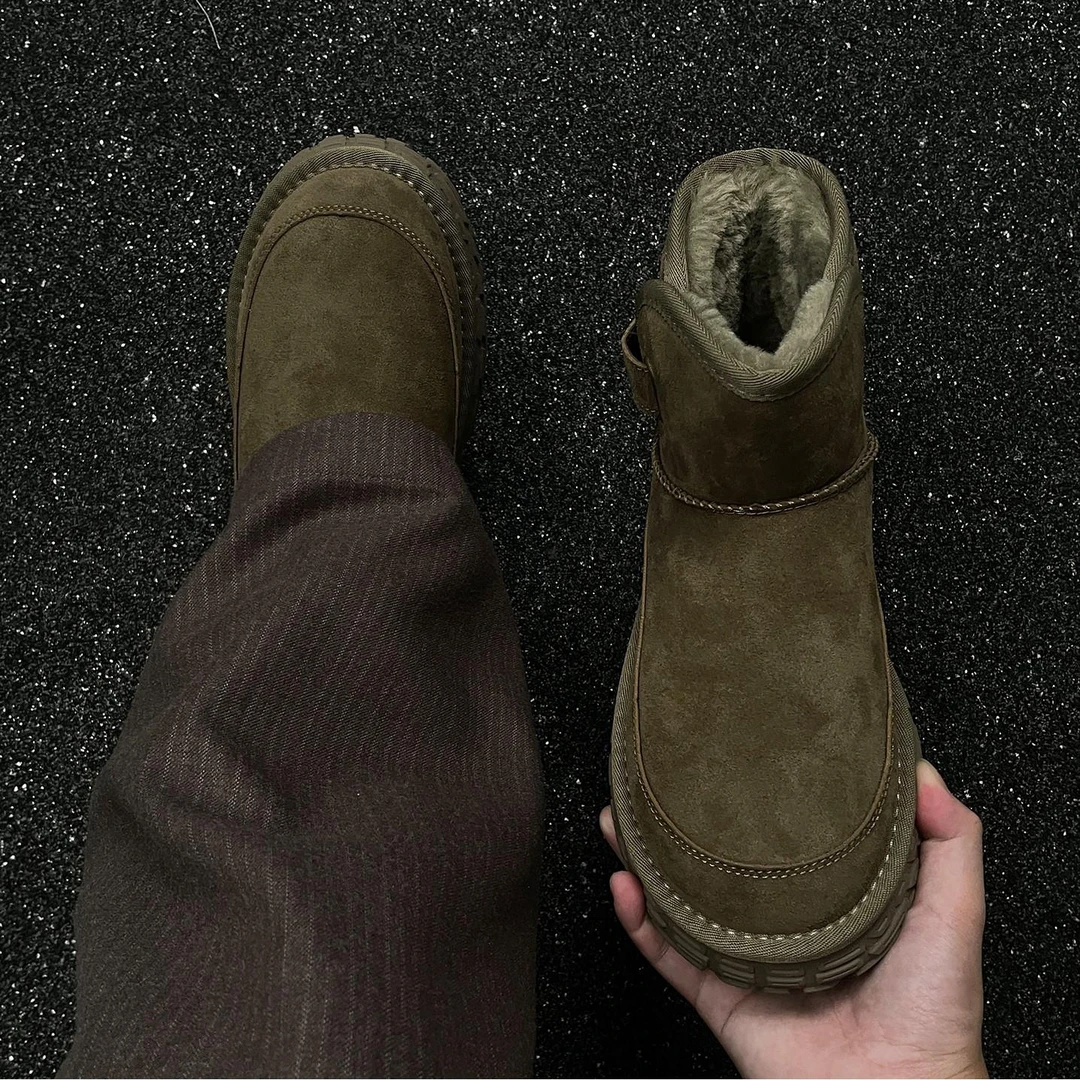 雪地靴男士冬季新款真皮加绒保暖高帮厚底防滑皮毛一体东北大棉鞋