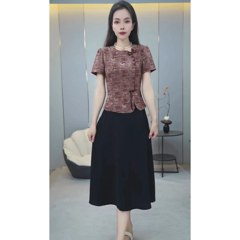 2995夏季新款连衣裙减龄收腰显瘦时尚妈妈装连衣裙中长款