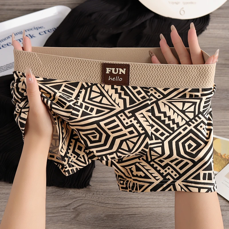 棉质个性男士内裤男几何印花潮款平角内裤男生运动裤衩青年四角裤