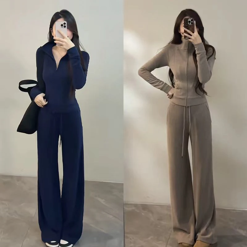 巨好看的两件套冬装韩系时尚百搭慵懒运动休闲卫衣外套阔腿裤套装