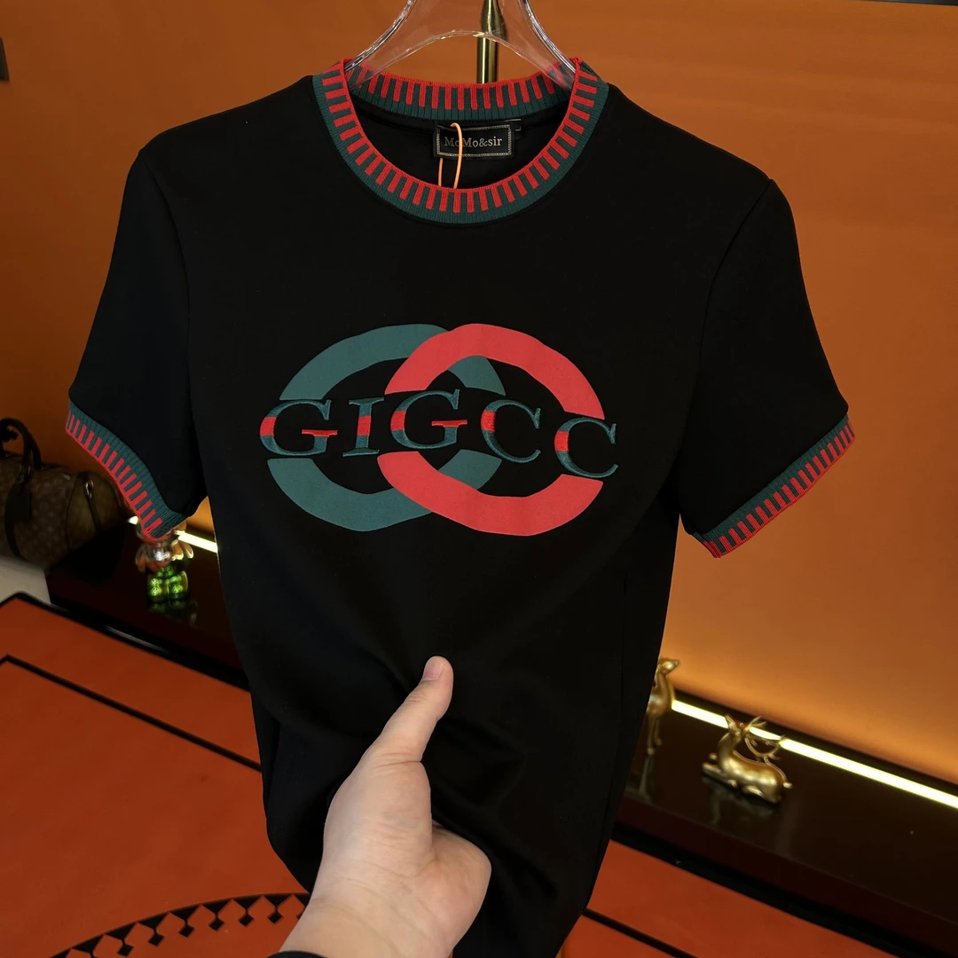 圓領喠エ剌繡輕奢T9210时尚圆领男士经典短袖T恤