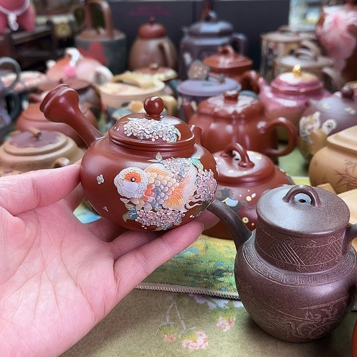 茶壶紫砂金鱼侧把