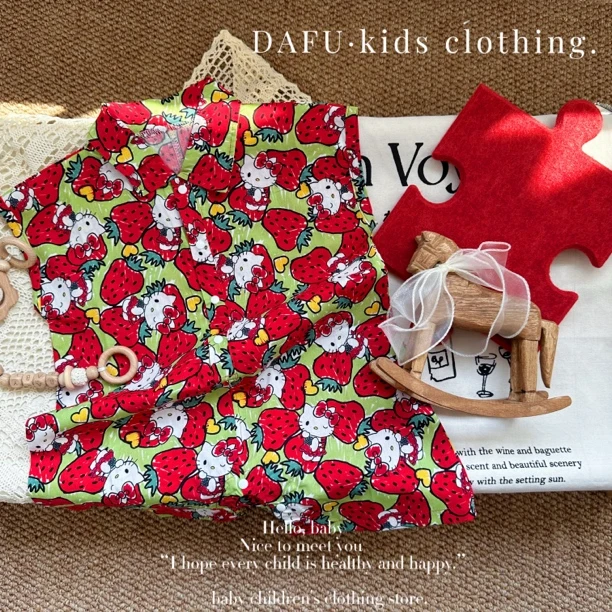 DAFU·奶芙草莓KT·宝宝小众甜美可爱短袖衬衫连体爬服卡通柔软百搭