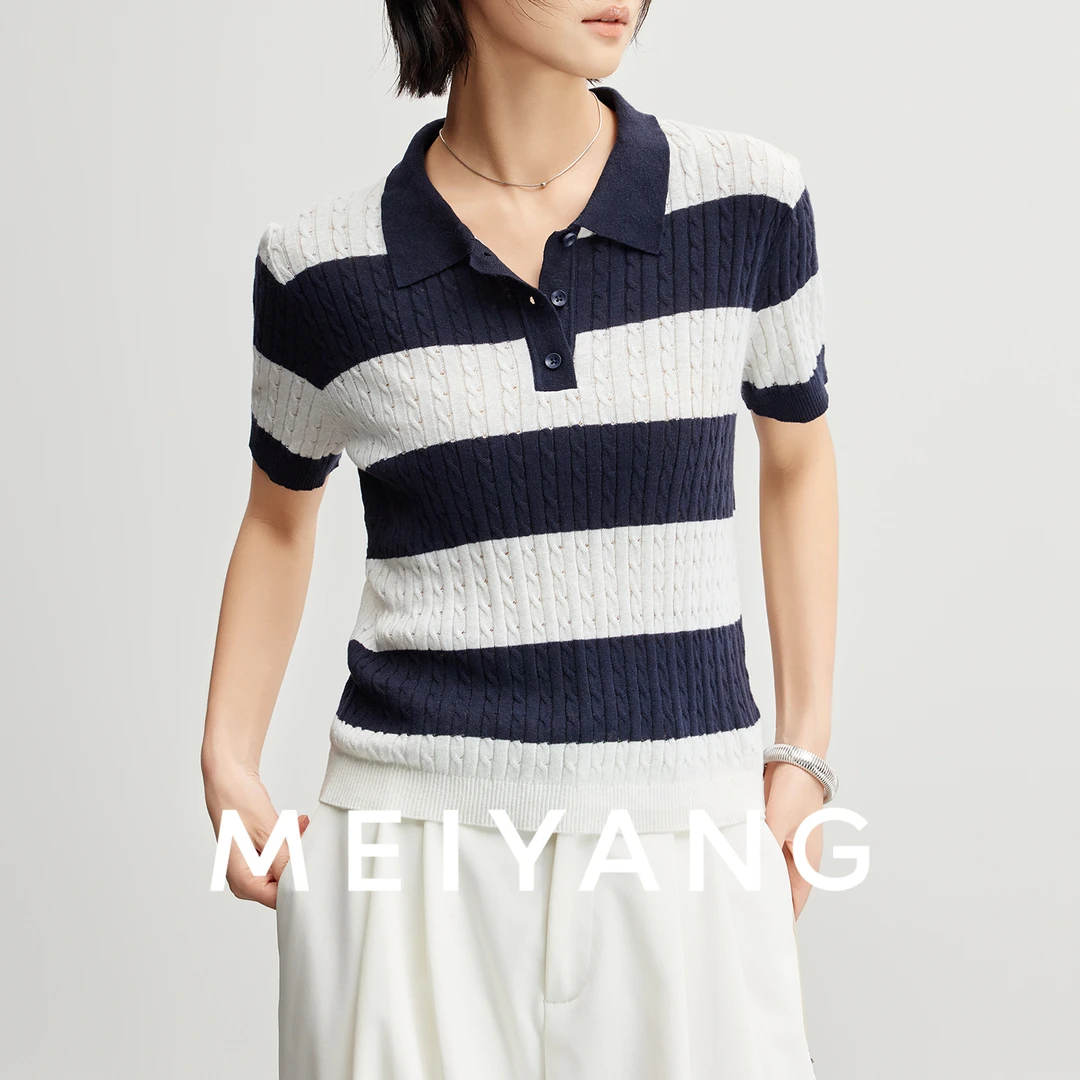 美洋MEIYANG【商场同款】泽西学院polo衫 复古条纹短袖上衣