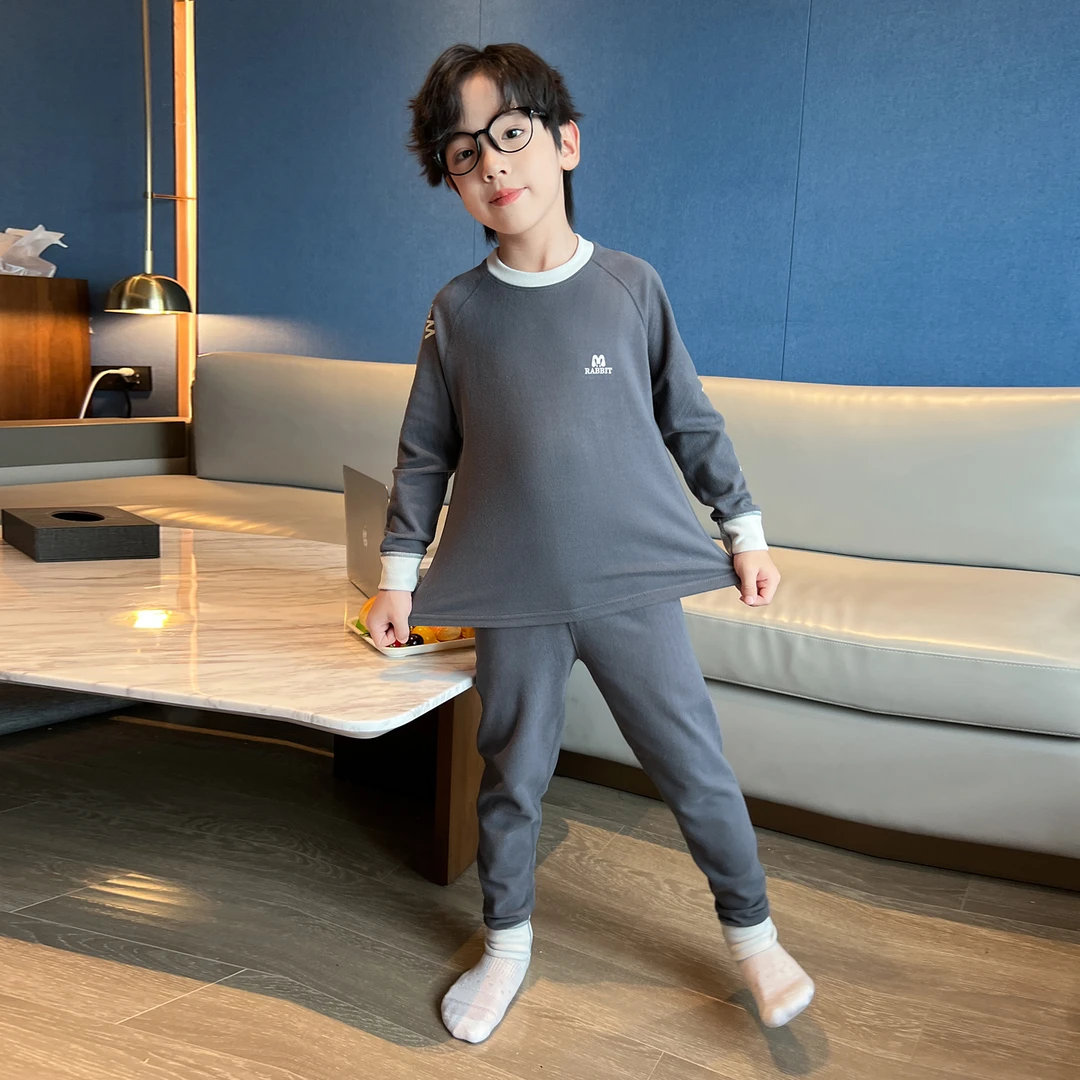 儿童秋冬装大男童装保暖纯棉内衣圆领秋衣秋裤套装全棉德绒秋冬款