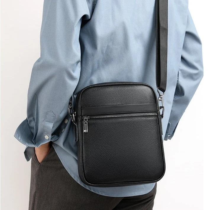 2025新款男士多拉链头层牛皮单肩包百搭潮流斜挎包