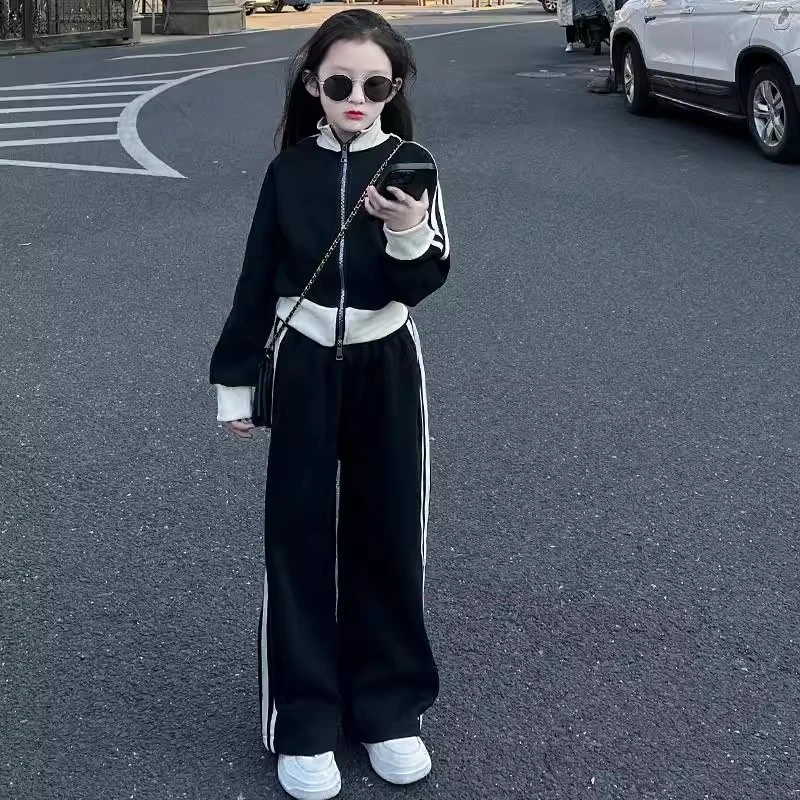 女童春秋款洋气套装2025新款中大童春装韩版立领外套休闲裤两件套