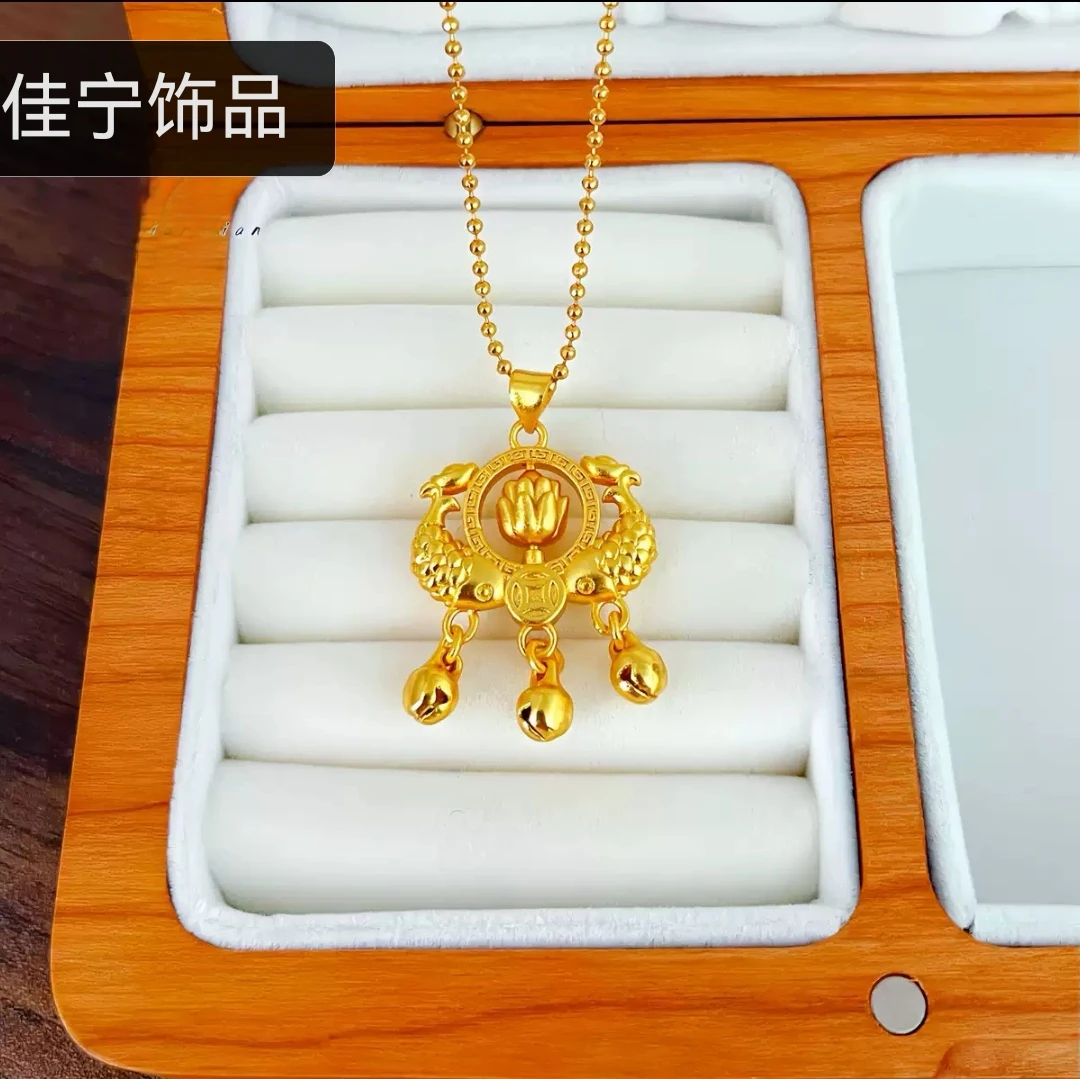 铜合金项链 双鱼莲花如意锁饰品首饰链子