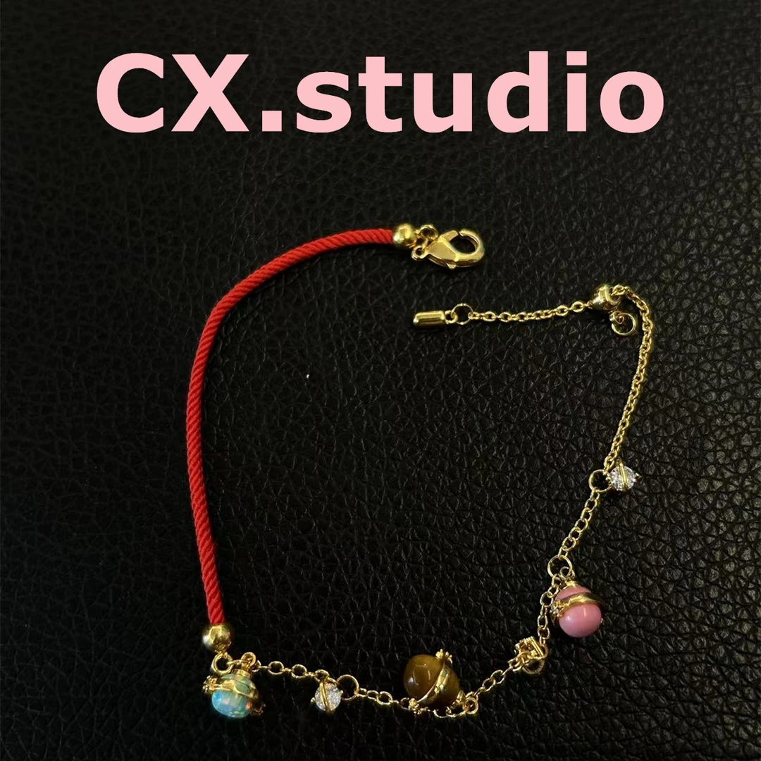 铜合金合成锆石手链 红绳星球拼接手链3018