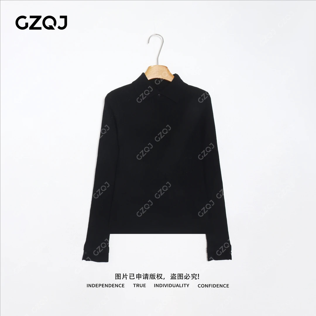 老琴私服【轻暖随行】琥珀流光风绵羊毛翻领针织衫女秋冬款 66107