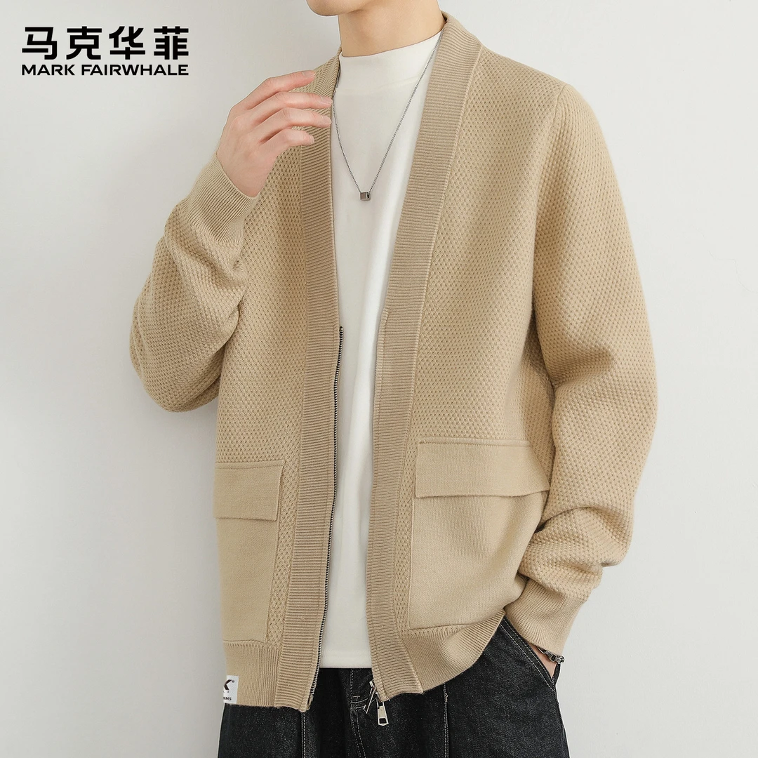 马克华菲秋季纯色流行复古独特宽松休闲百搭针织开衫毛衣外套男
