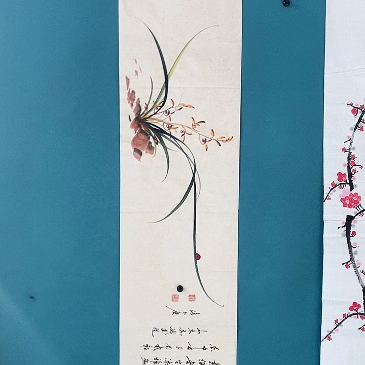 国画横幅四尺对开手绘花鸟作品