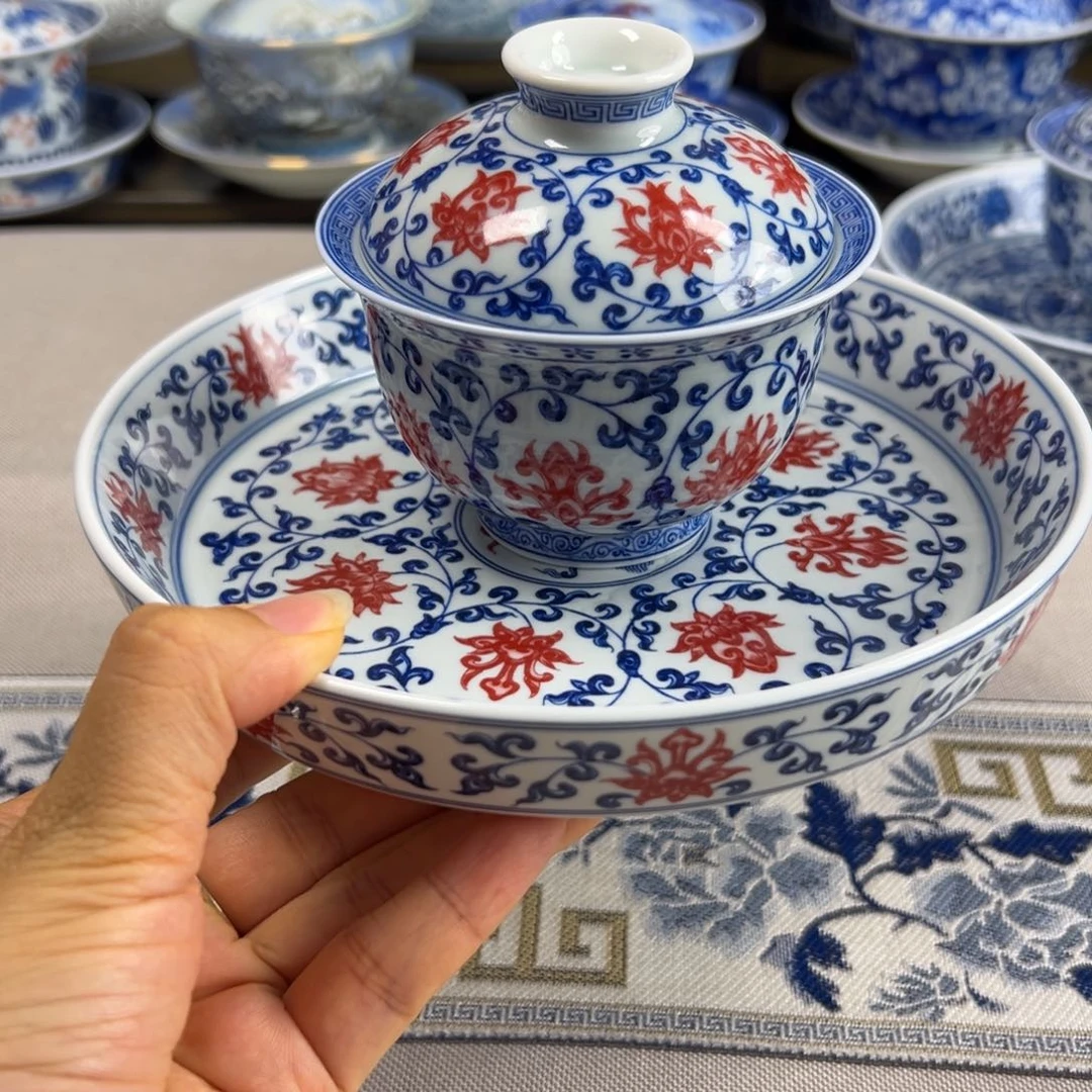 釉里红二件套壶承加盖碗