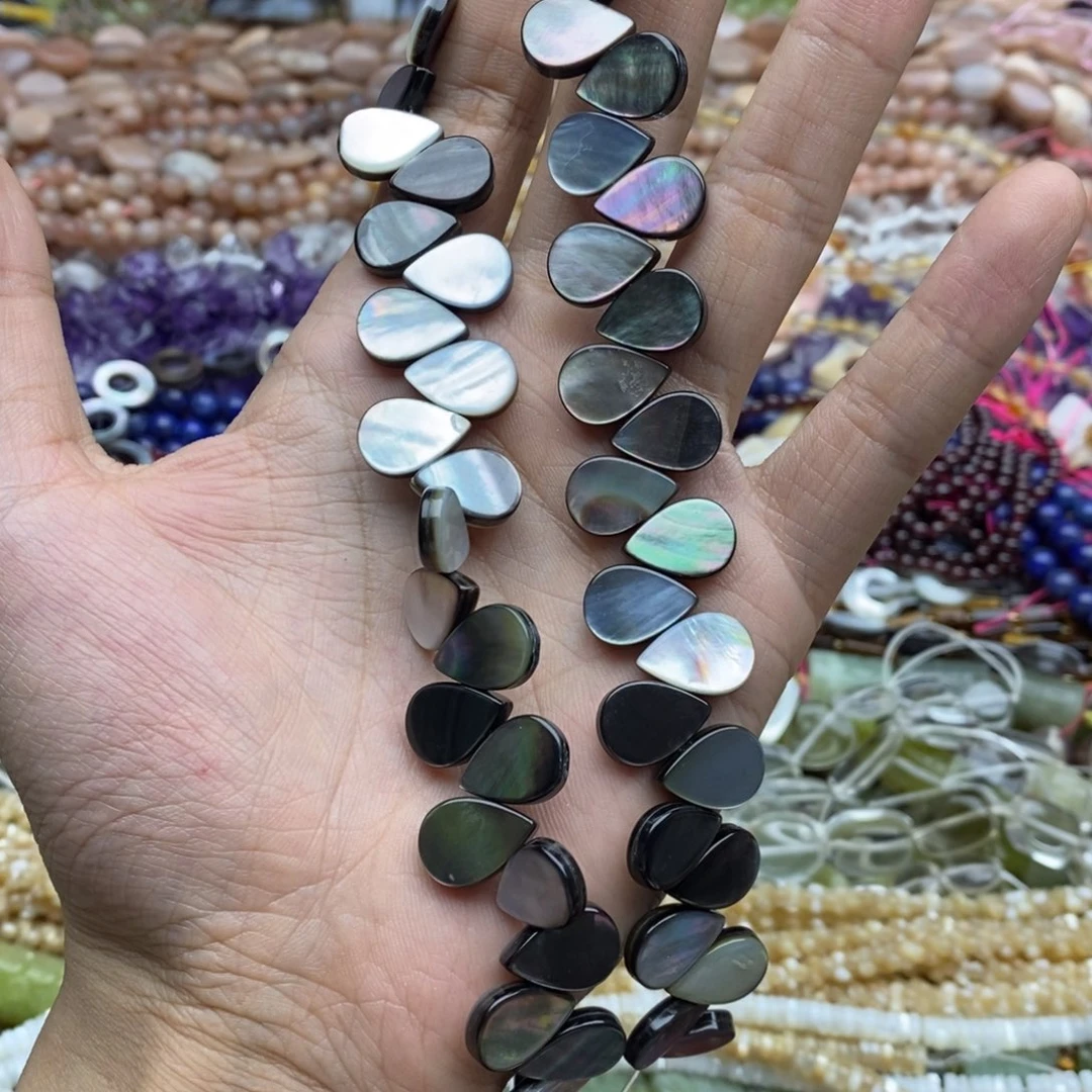 未镶嵌玛瑙/玉髓珠宝半成品八个10×14厚度3黑蝶贝水滴