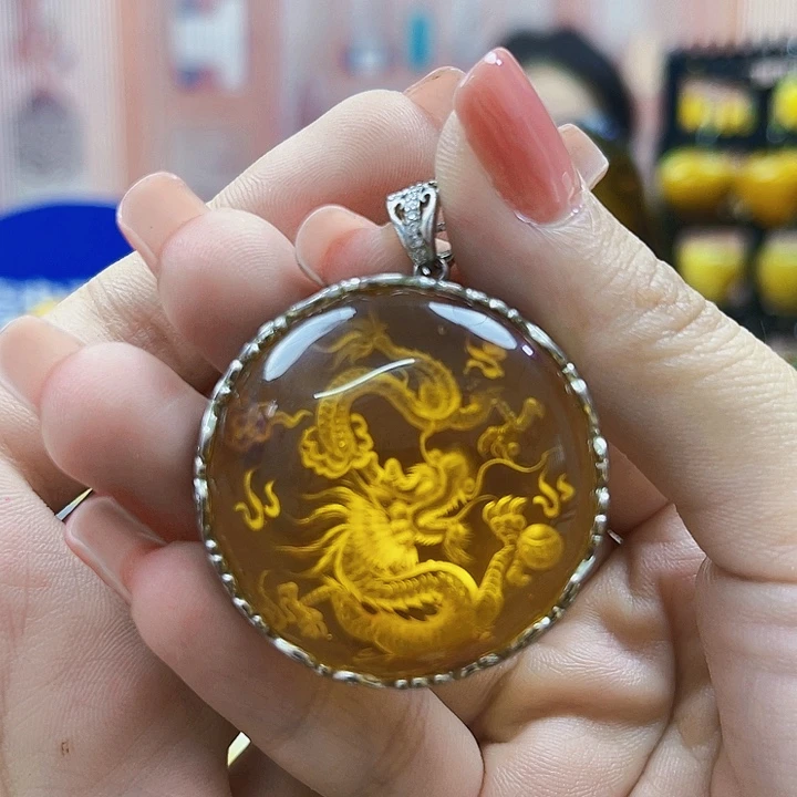 琥珀银S925镶嵌颈饰吊坠