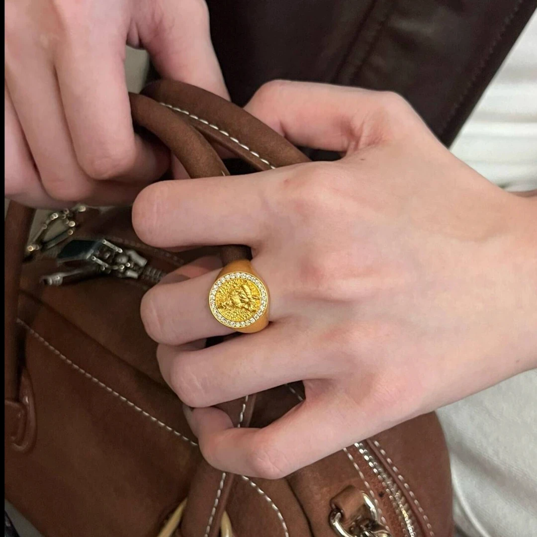 瑞诺黄金黄财神戒指足金999新款闭口戒轻奢小众生日礼物送女友