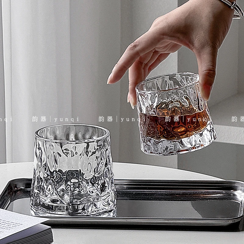 韵器ins玻璃杯家用威士忌酒杯啤酒烈酒奢华洋酒杯子大平底锤纹杯